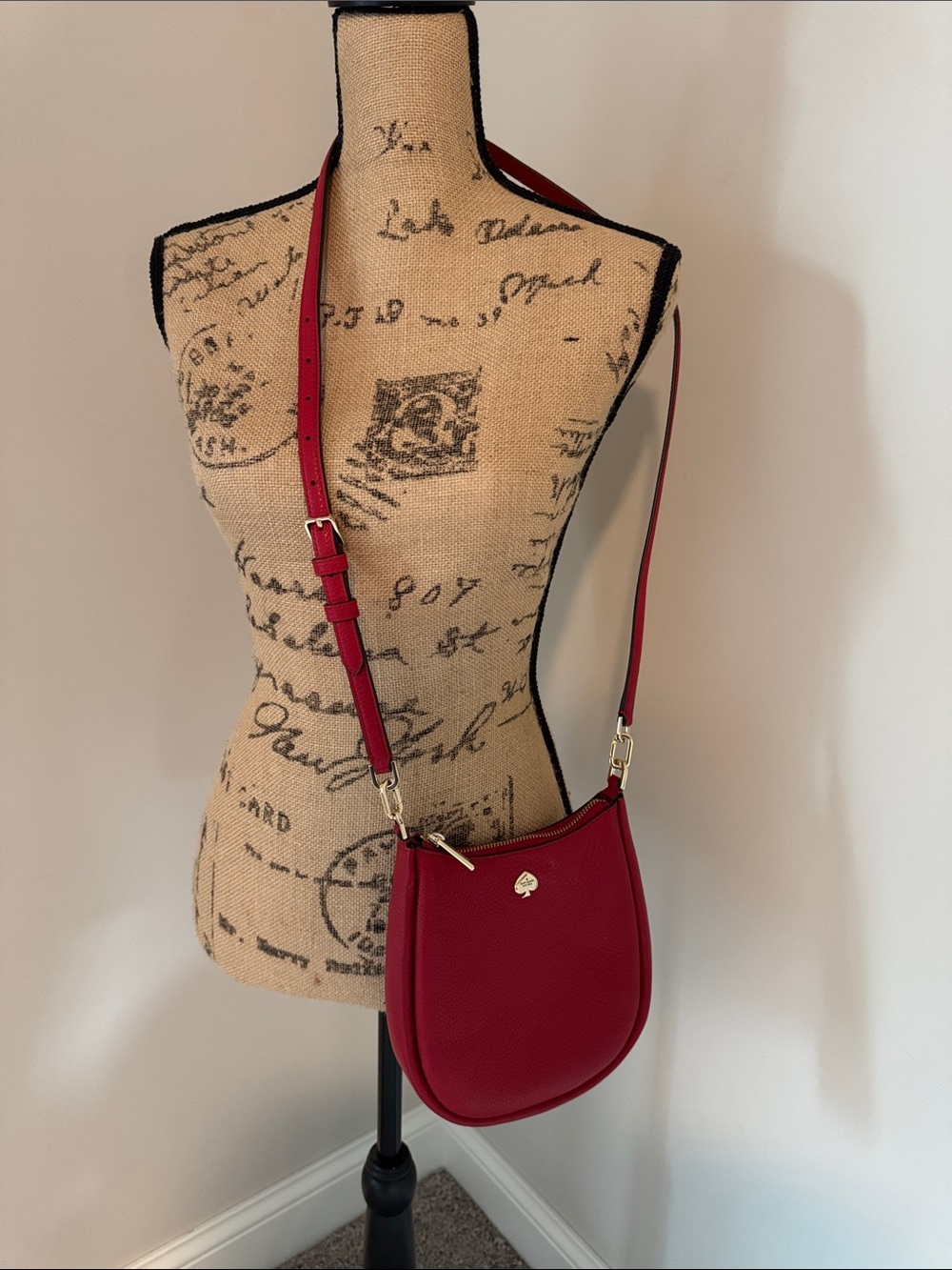 kate spade Red Pebble Leather Crescent Crossbody with Gold Hardware